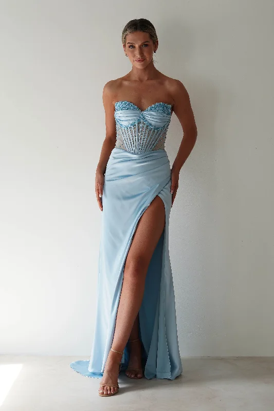 Buy Now Theodora Strapless Embellished Gown | Blue
