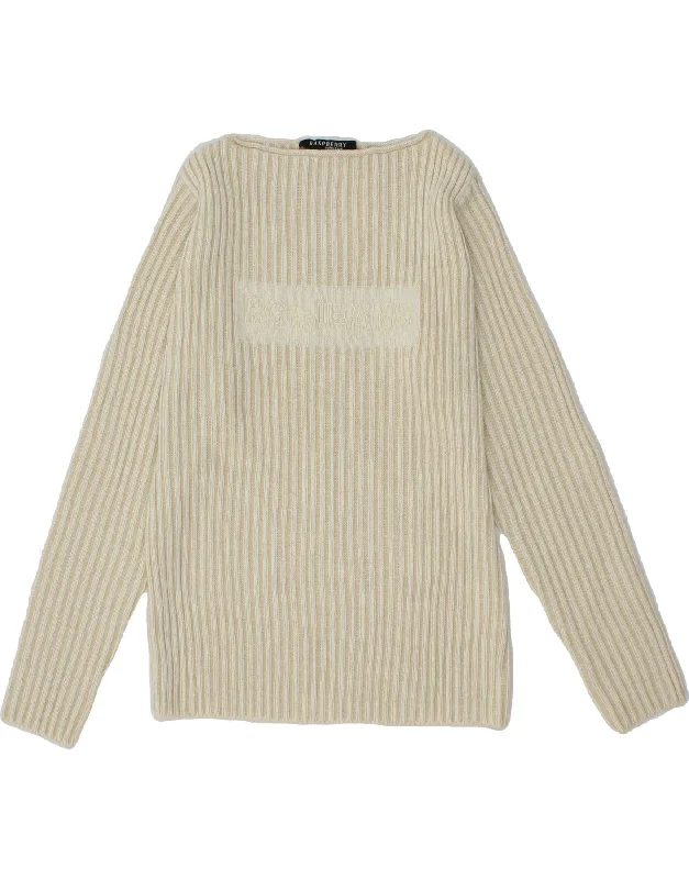 Huge Discounts RASPBERRY Womens Graphic Boat Neck Jumper Sweater UK 6/8 XS Off White