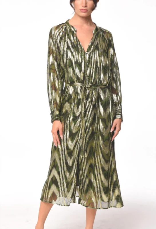 Friends and Family Sale Seneca Metallic Midi Shirtdress In Green Multi