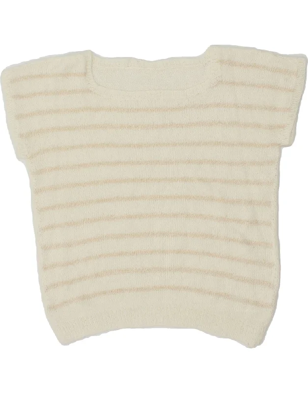 Extra Savings VINTAGE Womens Crop Boat Neck Jumper Sweater UK 12 Medium Off White