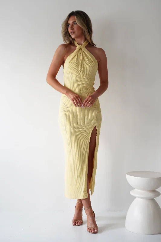 Price Break Bernice Ribbed Midaxi Dress | Yellow