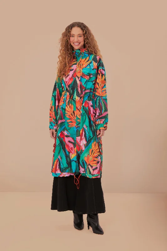 Season Finale Sale Green Banana Foliage Maxi Raincoat
