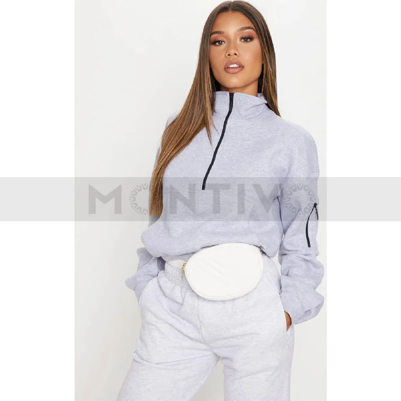 Crazy Savings PTL Ash Grey Oversized Zip Sweatshirt