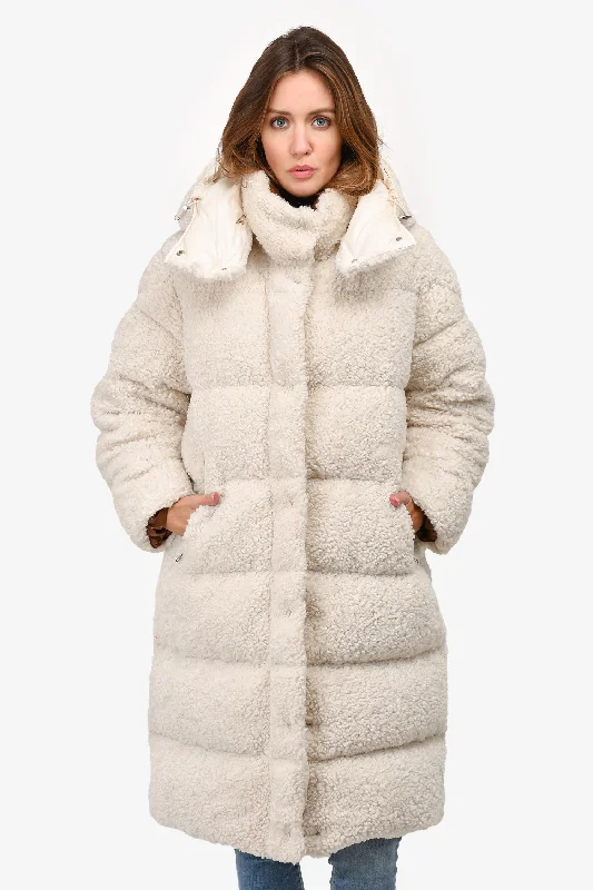 Unmissable Offer Moncler White Shearling Hainardia Giubbotto Coat Size 4