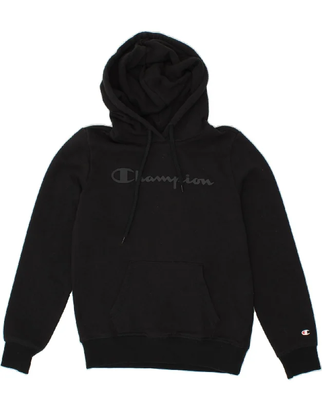 Unbeatable Prices CHAMPION Womens Graphic Hoodie Jumper UK 12 Medium Black Cotton