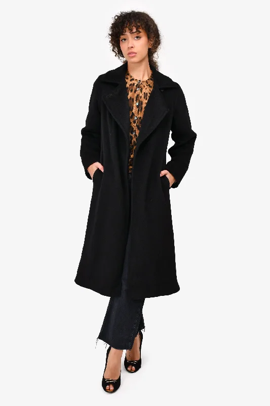 Act Now Max Mara Black Camel Hair Manuela Coat With Belt Size 2