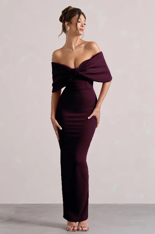 One-DAY Sale Cornelia | Plum Strapless Maxi Dress With Oversized Bow