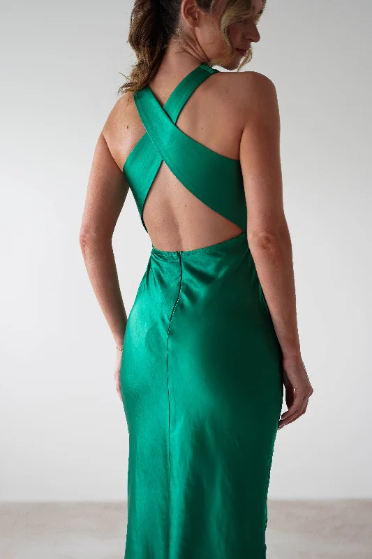 Sale Event Stefanie Soft Satin Maxi Dress | Emerald Green