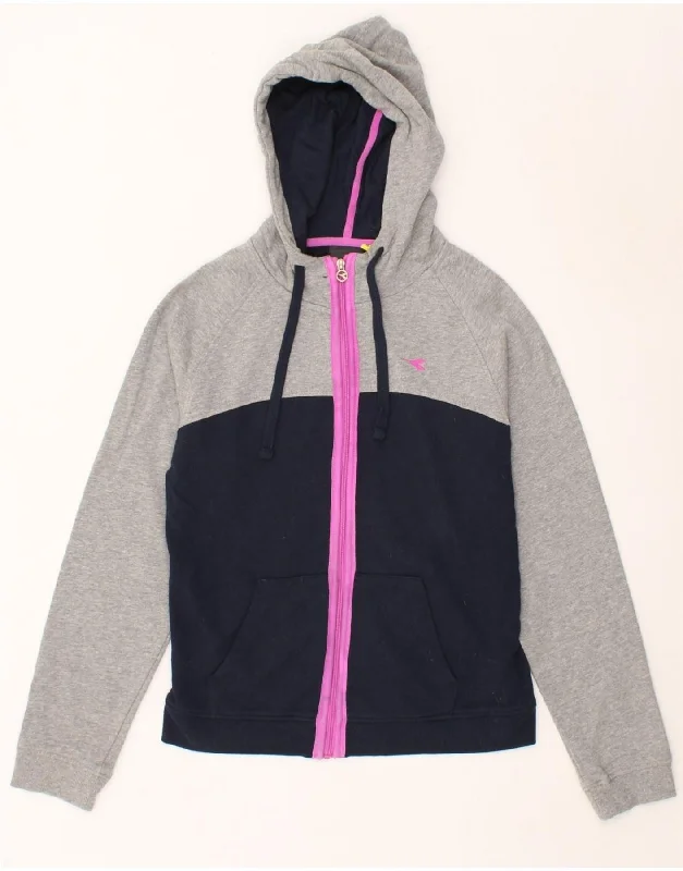 Discount Extravaganza DIADORA Womens Zip Hoodie Sweater UK 14 Medium Navy Blue Colourblock Discount Extravaganza DIADORA Womens Zip Hoodie Sweater UK 14 Medium Navy Blue Colourblock