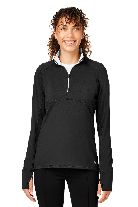 Crazy Deals Puma Womens Gamer Moisture Wicking 1/4 Zip Sweatshirt w/ Pockets - Black - Closeout