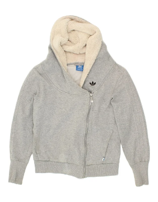 Don't Miss ADIDAS Womens Graphic Zip Hoodie Sweater UK 8 Small Grey Cotton