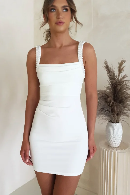 Exclusive Preview Pia Pearl Detail Mini Dress | White