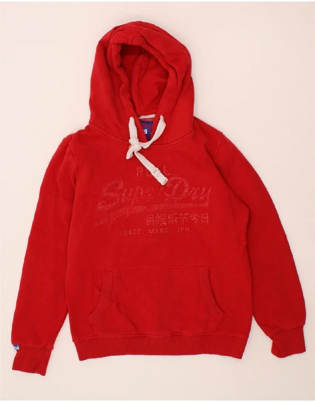 Act Now SUPERDRY Womens Graphic Hoodie Jumper UK 14 Medium Red Cotton