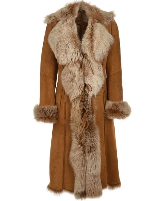 Early Access Novah Brown Suede Leather Fur Coat