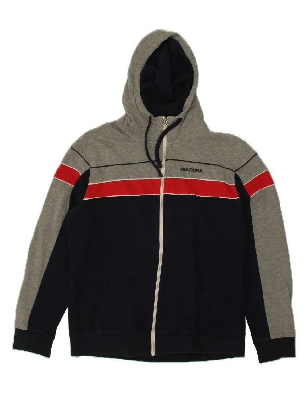 Big Discounts DIADORA Womens Zip Hoodie Sweater UK 20 2XL Black Colourblock Cotton
