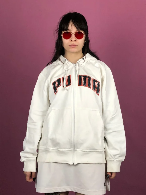 Extra Discounts 90s Puma Vintage Women's Zip Hoodie - XL White Cotton Blend