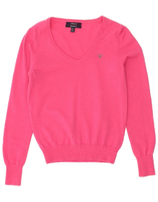Epic Deals GANT Womens V-Neck Jumper Sweater UK 10 Small Pink Lambswool