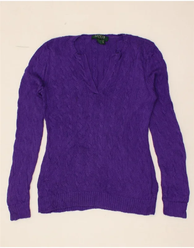 Deal Frenzy RALPH LAUREN Womens Petite V-Neck Jumper Sweater UK 10 Small Purple Cotton Deal Frenzy RALPH LAUREN Womens Petite V-Neck Jumper Sweater UK 10 Small Purple Cotton
